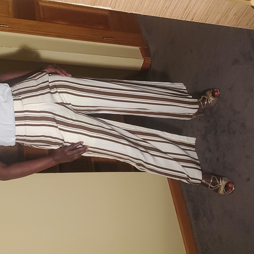 Tory Burch Collection cream and brown Bold Awning striped pants